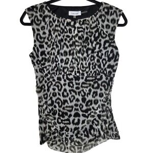 NWT Calvin Klein Leopard Print Keyhole Sleeveless Blouse Small
